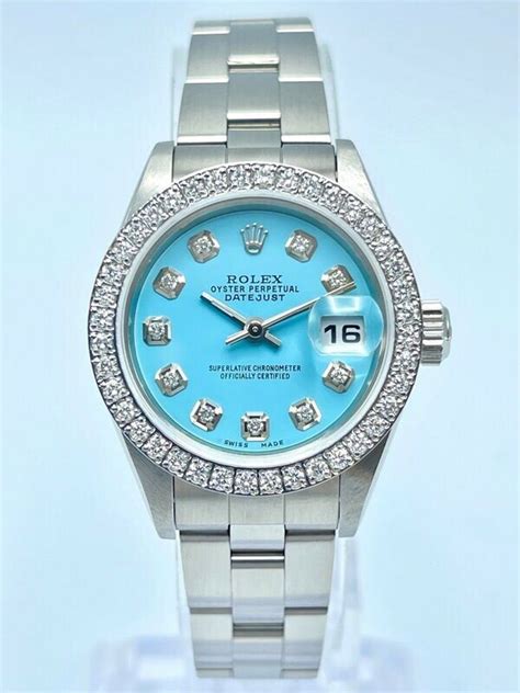 rolex ladies watch blue face|Rolex tiffany blue watch.